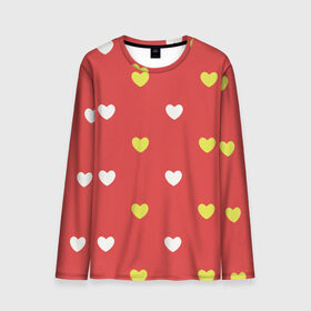 Мужской лонгслив 3D с принтом Сердечки на красном паттерн в Тюмени, 100% полиэстер | длинные рукава, круглый вырез горловины, полуприлегающий силуэт | background | design | fabric | heart | love | pattern | red | romance | romantic | seamless | valentine | красный | любовь | рисунок | романтика | сердце | узор