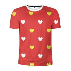 Мужская футболка 3D спортивная с принтом Сердечки на красном паттерн в Тюмени, 100% полиэстер с улучшенными характеристиками | приталенный силуэт, круглая горловина, широкие плечи, сужается к линии бедра | Тематика изображения на принте: background | design | fabric | heart | love | pattern | red | romance | romantic | seamless | valentine | красный | любовь | рисунок | романтика | сердце | узор