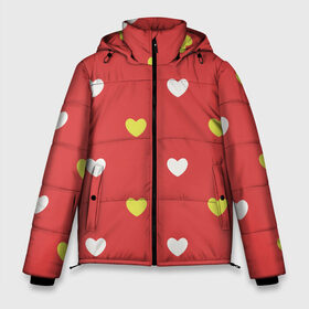 Мужская зимняя куртка 3D с принтом Сердечки на красном паттерн в Тюмени, верх — 100% полиэстер; подкладка — 100% полиэстер; утеплитель — 100% полиэстер | длина ниже бедра, свободный силуэт Оверсайз. Есть воротник-стойка, отстегивающийся капюшон и ветрозащитная планка. 

Боковые карманы с листочкой на кнопках и внутренний карман на молнии. | background | design | fabric | heart | love | pattern | red | romance | romantic | seamless | valentine | красный | любовь | рисунок | романтика | сердце | узор
