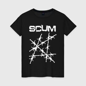 Женская футболка хлопок с принтом SCUM в Тюмени, 100% хлопок | прямой крой, круглый вырез горловины, длина до линии бедер, слегка спущенное плечо | action | game | scum | tec1 | выживание | выжить | ресурсы | скам игра | тюремная