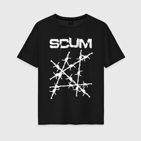 Женская футболка хлопок Oversize с принтом SCUM в Тюмени, 100% хлопок | свободный крой, круглый ворот, спущенный рукав, длина до линии бедер
 | action | game | scum | tec1 | выживание | выжить | ресурсы | скам игра | тюремная