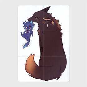 Магнитный плакат 2Х3 с принтом Волк и кот в Тюмени, Полимерный материал с магнитным слоем | 6 деталей размером 9*9 см | арт | волк | животные | кот | котёнок | рисунок | сяо | чжун ли