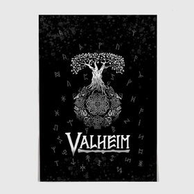 Постер с принтом Valheim Руны Иггдрасиль в Тюмени, 100% бумага
 | бумага, плотность 150 мг. Матовая, но за счет высокого коэффициента гладкости имеет небольшой блеск и дает на свету блики, но в отличии от глянцевой бумаги не покрыта лаком | valheim | вальхейм | дерево | иггдрасиль | игдрасиль | игра | икдросиль | логотип игры | мировое древо | много рун | паттерн | руна | руны