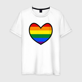 Мужская футболка хлопок с принтом Радужное сердце  в Тюмени, 100% хлопок | прямой крой, круглый вырез горловины, длина до линии бедер, слегка спущенное плечо. | много цветов | радуга | радужная | радужное сердце | разноцветная | разноцветный | сердечко | сердце | цвета радуги | цветная | цветной
