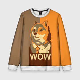 Детский свитшот 3D с принтом Doge Wow в Тюмени, 100% полиэстер | свободная посадка, прямой крой, мягкая тканевая резинка на рукавах и понизу свитшота | animal | art | dog | doge | dogecoin | many x | mem | meme | new | poster | such x | wave | wow | арт | в | галстук | галстуке | двухцветная | животное | зверь | имени | кабосу | мем | мемас | мэм | по | постер | сиба ину | собака | хищник