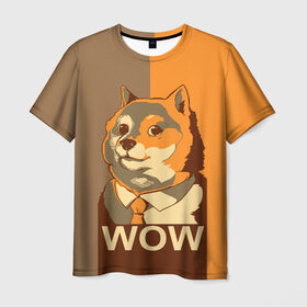 Мужская футболка 3D с принтом Doge Wow в Тюмени, 100% полиэфир | прямой крой, круглый вырез горловины, длина до линии бедер | Тематика изображения на принте: animal | art | dog | doge | dogecoin | many x | mem | meme | new | poster | such x | wave | wow | арт | в | галстук | галстуке | двухцветная | животное | зверь | имени | кабосу | мем | мемас | мэм | по | постер | сиба ину | собака | хищник