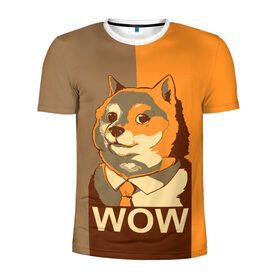 Мужская футболка 3D спортивная с принтом Doge Wow в Тюмени, 100% полиэстер с улучшенными характеристиками | приталенный силуэт, круглая горловина, широкие плечи, сужается к линии бедра | Тематика изображения на принте: animal | art | dog | doge | dogecoin | many x | mem | meme | new | poster | such x | wave | wow | арт | в | галстук | галстуке | двухцветная | животное | зверь | имени | кабосу | мем | мемас | мэм | по | постер | сиба ину | собака | хищник