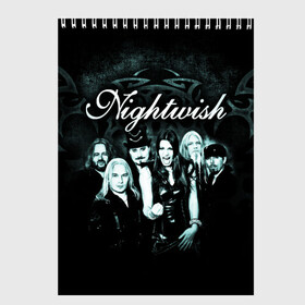 Скетчбук с принтом NIGHTWISH в Тюмени, 100% бумага
 | 48 листов, плотность листов — 100 г/м2, плотность картонной обложки — 250 г/м2. Листы скреплены сверху удобной пружинной спиралью | Тематика изображения на принте: metal | nightwish | tarja turunen | метал | музыка | найтвиш | рок | симфо метал | тарья турунен