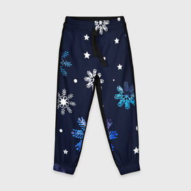 Детские брюки 3D с принтом Падающие снежинки уходящей зимы в Тюмени, 100% полиэстер | манжеты по низу, эластичный пояс регулируется шнурком, по бокам два кармана без застежек, внутренняя часть кармана из мелкой сетки | джинсовая | необычная | падают | синяя текстура | снежинки | текстура