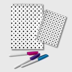 Блокнот с принтом Точки черные на белом в Тюмени, 100% бумага | 48 листов, плотность листов — 60 г/м2, плотность картонной обложки — 250 г/м2. Листы скреплены удобной пружинной спиралью. Цвет линий — светло-серый
 | Тематика изображения на принте: abstract | background | black | geometric | pattern | spot | texture | various | wrapping | горошек | крапинки | пятнаround | разные  узор | точки | черные