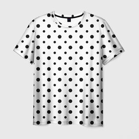 Мужская футболка 3D с принтом Точки черные на белом в Тюмени, 100% полиэфир | прямой крой, круглый вырез горловины, длина до линии бедер | abstract | background | black | geometric | pattern | spot | texture | various | wrapping | горошек | крапинки | пятнаround | разные  узор | точки | черные
