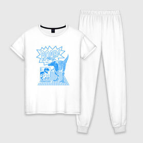Женская пижама хлопок с принтом ROAR Dino в Тюмени, 100% хлопок | брюки и футболка прямого кроя, без карманов, на брюках мягкая резинка на поясе и по низу штанин | dono | roar | дино | динозавр | комикс | танцпол