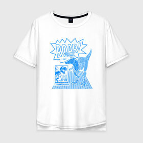 Мужская футболка хлопок Oversize с принтом ROAR Dino в Тюмени, 100% хлопок | свободный крой, круглый ворот, “спинка” длиннее передней части | Тематика изображения на принте: dono | roar | дино | динозавр | комикс | танцпол