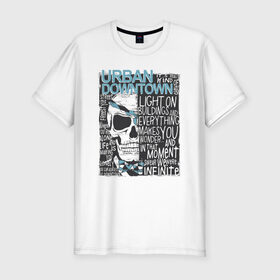 Мужская футболка хлопок Slim с принтом Череп Urban Downtown в Тюмени, 92% хлопок, 8% лайкра | приталенный силуэт, круглый вырез ворота, длина до линии бедра, короткий рукав | downtown | urban | абстракция | кости | скелет | чеперушка | череп