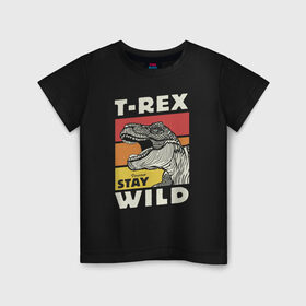 Детская футболка хлопок с принтом T-rex wild в Тюмени, 100% хлопок | круглый вырез горловины, полуприлегающий силуэт, длина до линии бедер | dino | t rex | wild | дино | динозавр | закат | зверь | хищник