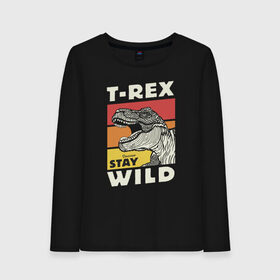 Женский лонгслив хлопок с принтом T-rex wild в Тюмени, 100% хлопок |  | dino | t rex | wild | дино | динозавр | закат | зверь | хищник