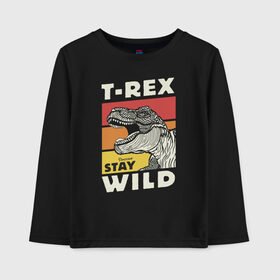 Детский лонгслив хлопок с принтом T-rex wild в Тюмени, 100% хлопок | круглый вырез горловины, полуприлегающий силуэт, длина до линии бедер | dino | t rex | wild | дино | динозавр | закат | зверь | хищник