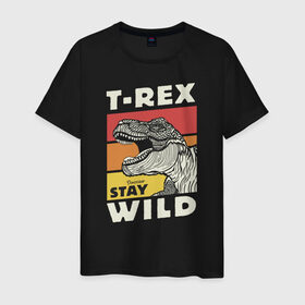Мужская футболка хлопок с принтом T-rex wild в Тюмени, 100% хлопок | прямой крой, круглый вырез горловины, длина до линии бедер, слегка спущенное плечо. | Тематика изображения на принте: dino | t rex | wild | дино | динозавр | закат | зверь | хищник