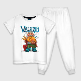 Детская пижама хлопок с принтом Valheim в Тюмени, 100% хлопок |  брюки и футболка прямого кроя, без карманов, на брюках мягкая резинка на поясе и по низу штанин
 | fantasy | mmo | valheim | valve | валхейм | вальхейм | викинги | выживалка | игра | королевская битва | ммо | ролевая игра | фэнтази