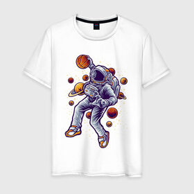 Мужская футболка хлопок с принтом Space Dank в Тюмени, 100% хлопок | прямой крой, круглый вырез горловины, длина до линии бедер, слегка спущенное плечо. | space dank | астронавт | баскет | баскетбол | космический данк | космонавт | мяч | сверху | скафандр | шлем