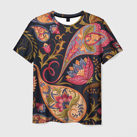 Мужская футболка 3D с принтом РОСПИСЬ ЦВЕТАМИ в Тюмени, 100% полиэфир | прямой крой, круглый вырез горловины, длина до линии бедер | астры | герберы | паттерн | розы | тюльпаны | узоры | цветы