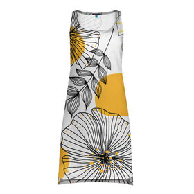 Платье-майка 3D с принтом Цветы в Тюмени, 100% полиэстер | полуприлегающий силуэт, широкие бретели, круглый вырез горловины, удлиненный подол сзади. | flowers | герберы | контур | легкие | лилии | мягкие | роза | ромашка | тренд | цветы