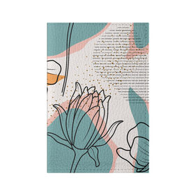 Обложка для паспорта матовая кожа с принтом Цветы в Тюмени, натуральная матовая кожа | размер 19,3 х 13,7 см; прозрачные пластиковые крепления | flowers | герберы | контур | легкие | лилии | мягкие | роза | ромашка | тренд | цветы