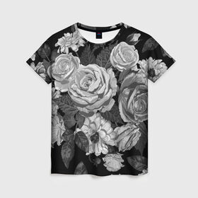 Женская футболка 3D с принтом Розы в Тюмени, 100% полиэфир ( синтетическое хлопкоподобное полотно) | прямой крой, круглый вырез горловины, длина до линии бедер | flowers | герберы | контур | легкие | лилии | мягкие | роза | ромашка | тренд | цветы