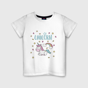 Детская футболка хлопок с принтом Единорог, unicorn в Тюмени, 100% хлопок | круглый вырез горловины, полуприлегающий силуэт, длина до линии бедер | Тематика изображения на принте: unicorn | единорог | животные | легенды | лето 2021 | стиль