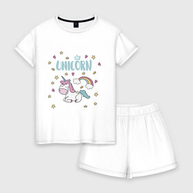 Женская пижама с шортиками хлопок с принтом Единорог, unicorn в Тюмени, 100% хлопок | футболка прямого кроя, шорты свободные с широкой мягкой резинкой | unicorn | единорог | животные | легенды | лето 2021 | стиль