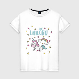 Женская футболка хлопок с принтом Единорог, unicorn в Тюмени, 100% хлопок | прямой крой, круглый вырез горловины, длина до линии бедер, слегка спущенное плечо | unicorn | единорог | животные | легенды | лето 2021 | стиль