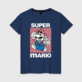 Женская футболка хлопок с принтом Супер Марио с грибочком в Тюмени, 100% хлопок | прямой крой, круглый вырез горловины, длина до линии бедер, слегка спущенное плечо | игры | марио | марио с грибочком | супер марио