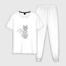 Мужская пижама хлопок с принтом Лиса оригами в Тюмени, 100% хлопок | брюки и футболка прямого кроя, без карманов, на брюках мягкая резинка на поясе и по низу штанин
 | геометрическая лиса | кицунэ | лиса | лисичка | оригами | рыжая