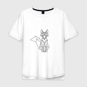 Мужская футболка хлопок Oversize с принтом Лиса оригами в Тюмени, 100% хлопок | свободный крой, круглый ворот, “спинка” длиннее передней части | геометрическая лиса | кицунэ | лиса | лисичка | оригами | рыжая