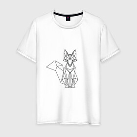 Мужская футболка хлопок с принтом Лиса оригами в Тюмени, 100% хлопок | прямой крой, круглый вырез горловины, длина до линии бедер, слегка спущенное плечо. | геометрическая лиса | кицунэ | лиса | лисичка | оригами | рыжая