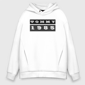 Мужское худи Oversize хлопок с принтом Tommy 1985 в Тюмени, френч-терри — 70% хлопок, 30% полиэстер. Мягкий теплый начес внутри —100% хлопок | боковые карманы, эластичные манжеты и нижняя кромка, капюшон на магнитной кнопке | 1985 | black white | tommy | tommy hilfiger | tommy jeans | лого | минимализм | томми | томми джинс | томми хилфигер | хилфигер | черно белое