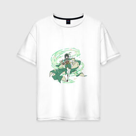 Женская футболка хлопок Oversize с принтом Венти в Тюмени, 100% хлопок | свободный крой, круглый ворот, спущенный рукав, длина до линии бедер
 | арт | барбатос | бог ветра | венти | дух ветра ветер | лепестки | лепесток | милый парень | рисунок | цветок | цветы