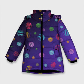 Зимняя куртка для девочек 3D с принтом Разноцветные шары, планеты в Тюмени, ткань верха — 100% полиэстер; подклад — 100% полиэстер, утеплитель — 100% полиэстер. | длина ниже бедра, удлиненная спинка, воротник стойка и отстегивающийся капюшон. Есть боковые карманы с листочкой на кнопках, утяжки по низу изделия и внутренний карман на молнии. 

Предусмотрены светоотражающий принт на спинке, радужный светоотражающий элемент на пуллере молнии и на резинке для утяжки. | abstract shapes | blue | colorful balls | galaxy | green | orange | planets | purple | red | shapes | space | yellow | абстрактные фигуры | галактика | желтый | зеленый | космос | красный | оранжевый | планеты | разноцветные шары | фигуры | фиол
