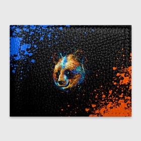 Обложка для студенческого билета с принтом КРАСОЧНАЯ ПАНДА в Тюмени, натуральная кожа | Размер: 11*8 см; Печать на всей внешней стороне | blue | colors | orange | paints | panda | брызги | краски | медведь | панда