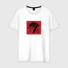 Мужская футболка хлопок с принтом This is Sparta в Тюмени, 100% хлопок | прямой крой, круглый вырез горловины, длина до линии бедер, слегка спущенное плечо. | this is sparta | боец | войн | древний | история | рыцарь | солдат | спарта | шлем
