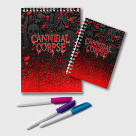 Блокнот с принтом CANNIBAL CORPSE в Тюмени, 100% бумага | 48 листов, плотность листов — 60 г/м2, плотность картонной обложки — 250 г/м2. Листы скреплены удобной пружинной спиралью. Цвет линий — светло-серый
 | cannibal corpse | evisceration plague | hammer smashed face. | violence unimagined | дэт метал | музыка | рок | труп каннибала