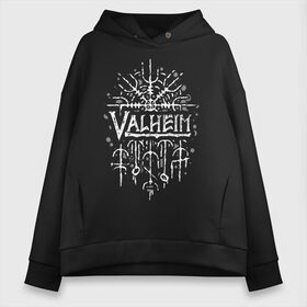 Женское худи Oversize хлопок с принтом Valheim в Тюмени, френч-терри — 70% хлопок, 30% полиэстер. Мягкий теплый начес внутри —100% хлопок | боковые карманы, эластичные манжеты и нижняя кромка, капюшон на магнитной кнопке | valheim | viking | валхейм | викинги | игры