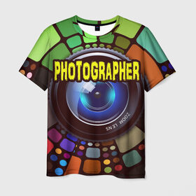 Мужская футболка 3D с принтом Фотограф и объектив в Тюмени, 100% полиэфир | прямой крой, круглый вырез горловины, длина до линии бедер | photo | photographer | камера | объектив | фото | фотограф | фотография