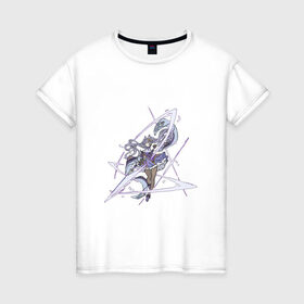 Женская футболка хлопок с принтом Кэ Цин в Тюмени, 100% хлопок | прямой крой, круглый вырез горловины, длина до линии бедер, слегка спущенное плечо | арт | ке цин | кэ цин | меч | мечник | мечница | милая девушка | рисунок | фиолетовый | электро