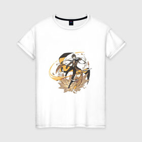 Женская футболка хлопок с принтом Чжун Ли в Тюмени, 100% хлопок | прямой крой, круглый вырез горловины, длина до линии бедер, слегка спущенное плечо | арт | архонт | гео | гео архонт | милый парень | моракс | рисунок | чжун ли