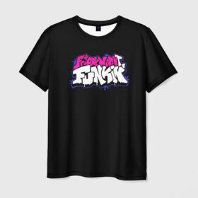 Мужская футболка 3D с принтом Friday Night Funkin в Тюмени, 100% полиэфир | прямой крой, круглый вырез горловины, длина до линии бедер | fnf | friday night funkin | детская | красочная | подростки | розово белое лого | розовое лого | фрайдэй найт функин