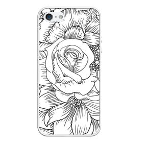 Чехол для iPhone 5/5S матовый с принтом Тату цветы в Тюмени, Силикон | Область печати: задняя сторона чехла, без боковых панелей | белый | лилия | подсолнух | роза | тату | цветы | черный
