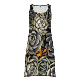Платье-майка 3D с принтом Суккуленты | Succulents в Тюмени, 100% полиэстер | полуприлегающий силуэт, широкие бретели, круглый вырез горловины, удлиненный подол сзади. | flower | succulents | растения | суккуленты | цветок | цветы