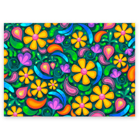 Поздравительная открытка с принтом ЯРКИЕ ЦВЕТЫ в Тюмени, 100% бумага | плотность бумаги 280 г/м2, матовая, на обратной стороне линовка и место для марки
 | flower | neon | букет | васильки | вввесна | ландыши | лепестки | лето | пестрый | природа | ромашки | текстуры орнамент | цветы | яркие