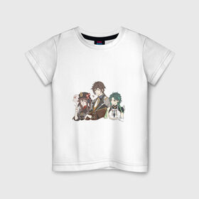 Детская футболка хлопок с принтом Тайные хранители мира в Тюмени, 100% хлопок | круглый вырез горловины, полуприлегающий силуэт, длина до линии бедер | арт | милая девушка | милый парень | моракс | рисунок | сяо | ху тао | чжун ли